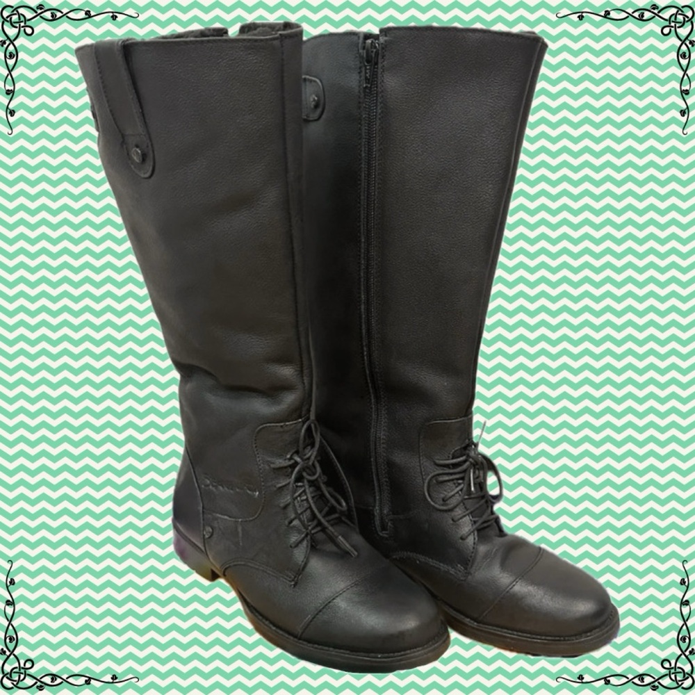 Black leather knee high wool fur lined riding boots (NWT) by BEARPAW